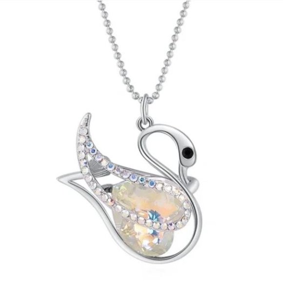 Silver Tone Crystal Swan Brooch Necklace - Picture 1 of 4